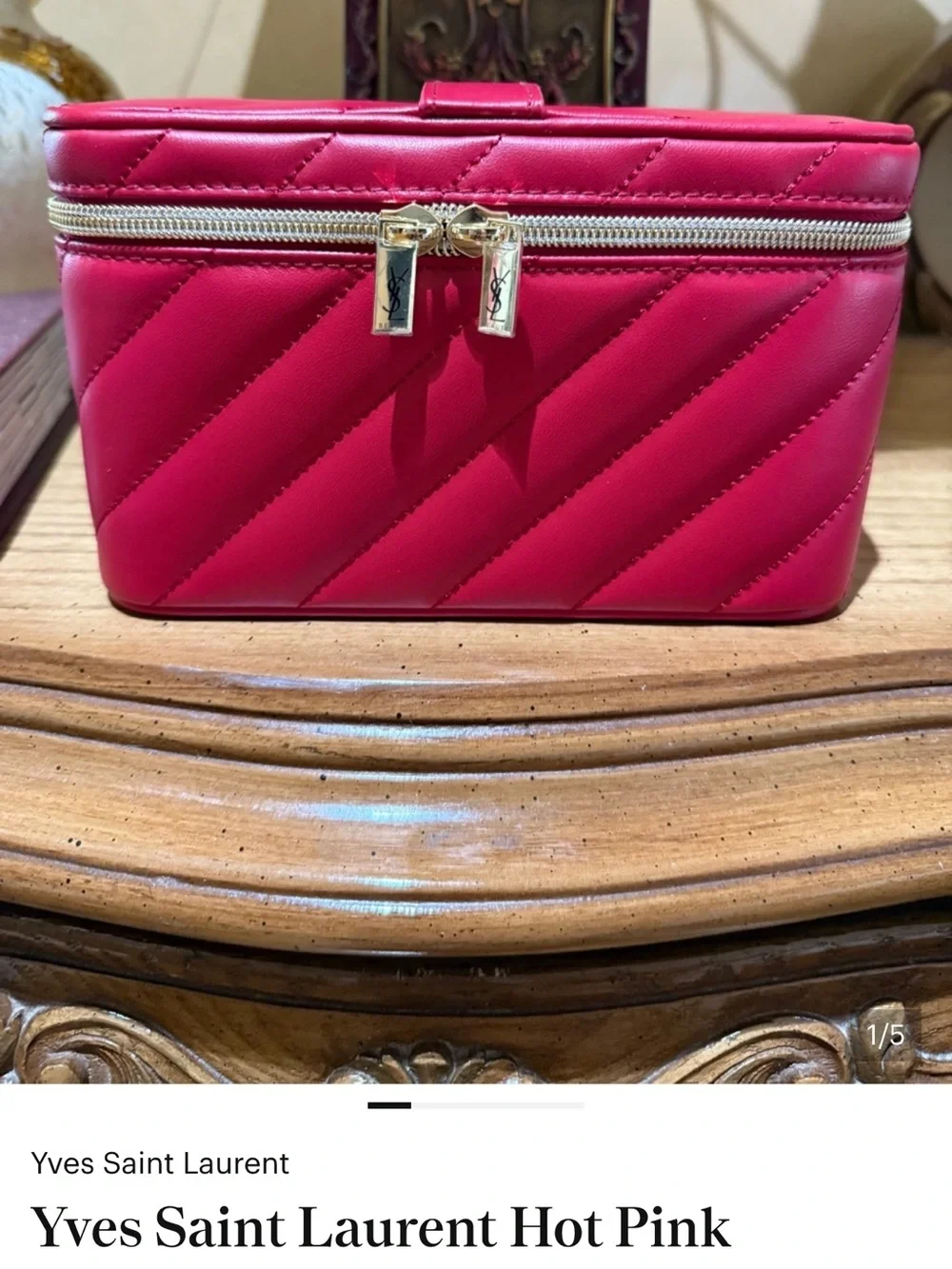 Yves Saint Laurent Quilted Travel Makeup/ Jewelry Case - Hot pink red